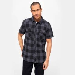 Brandit Half Sleeve Check Shirt Black/Gray -ActiveEdge Shop 4032 28 Brandit Half Sleeve Check Shirt BlackGrey 06