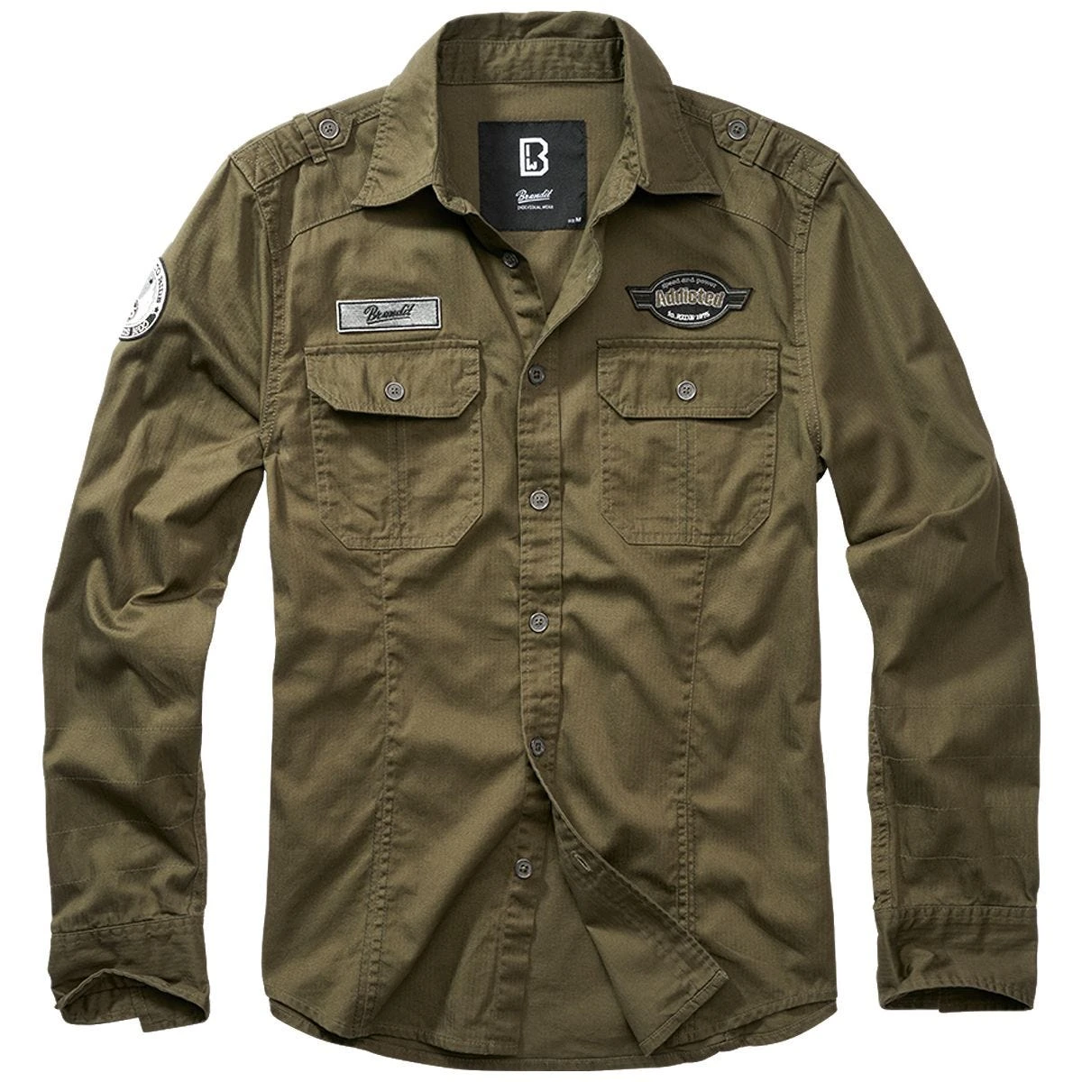 Brandit Luis Vintage Shirt With Badges Olive 3 Brandit Luis Vintage Shirt With Badges Olive
